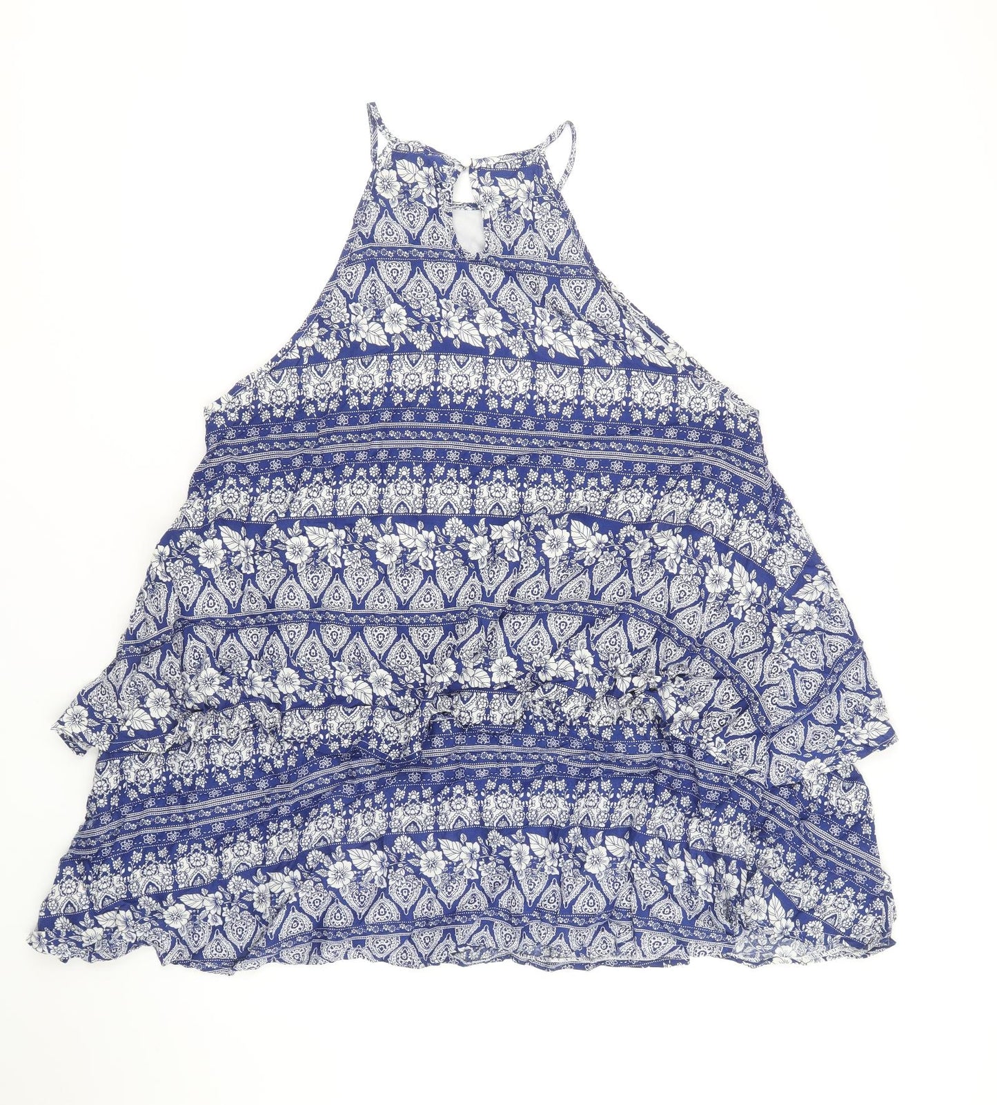 Missguided Womens Blue Geometric Viscose A-Line Size 6 Halter Button