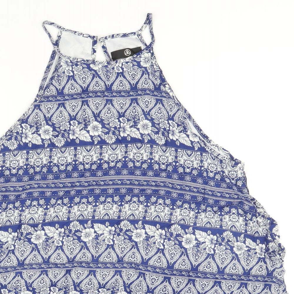 Missguided Womens Blue Geometric Viscose A-Line Size 6 Halter Button