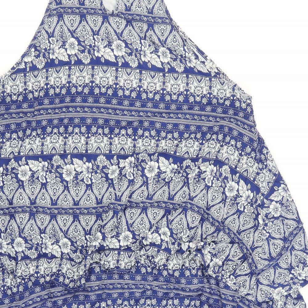 Missguided Womens Blue Geometric Viscose A-Line Size 6 Halter Button
