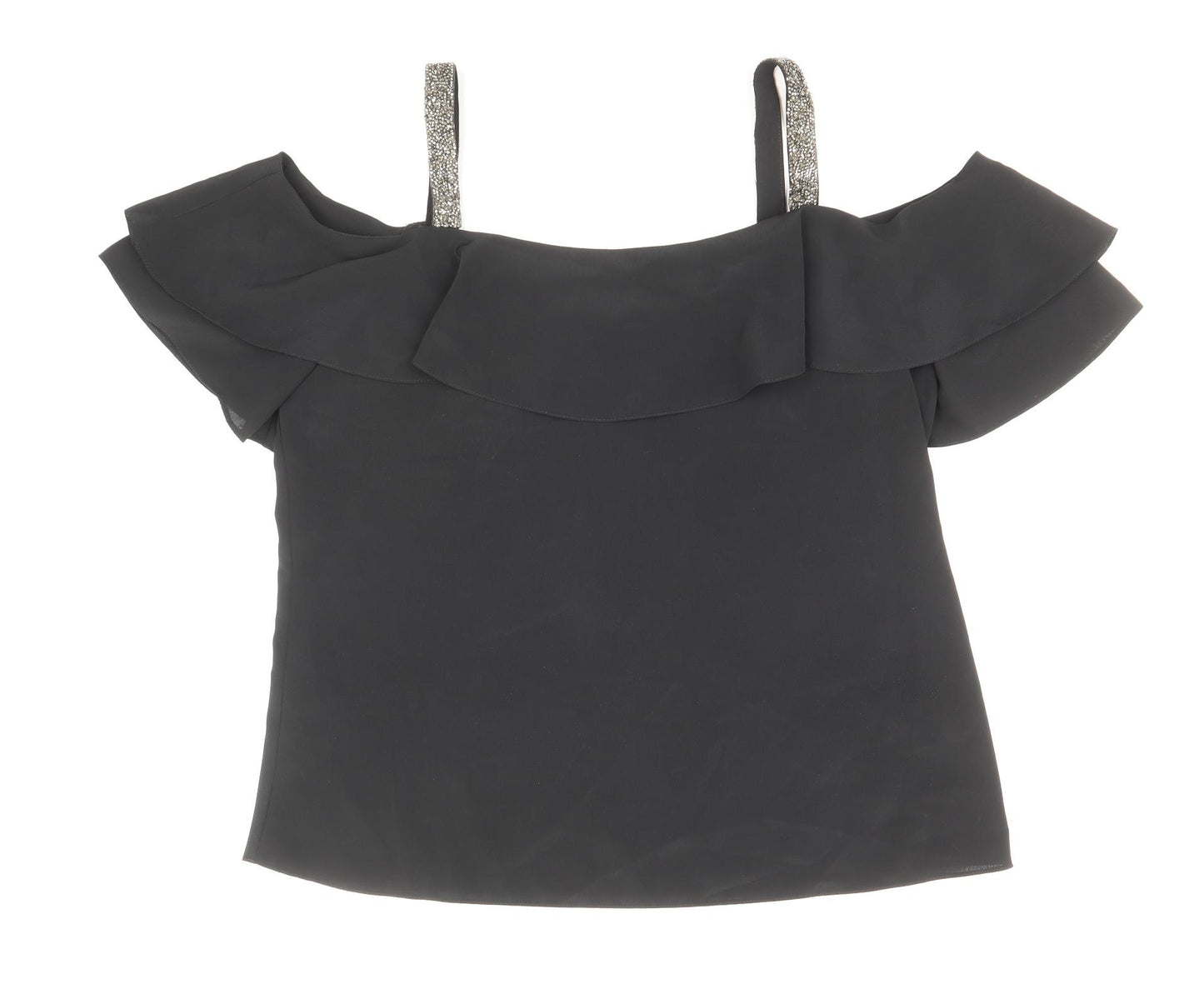 George Womens Black Polyester Basic Blouse Size 12 Off the Shoulder - Glitter Straps