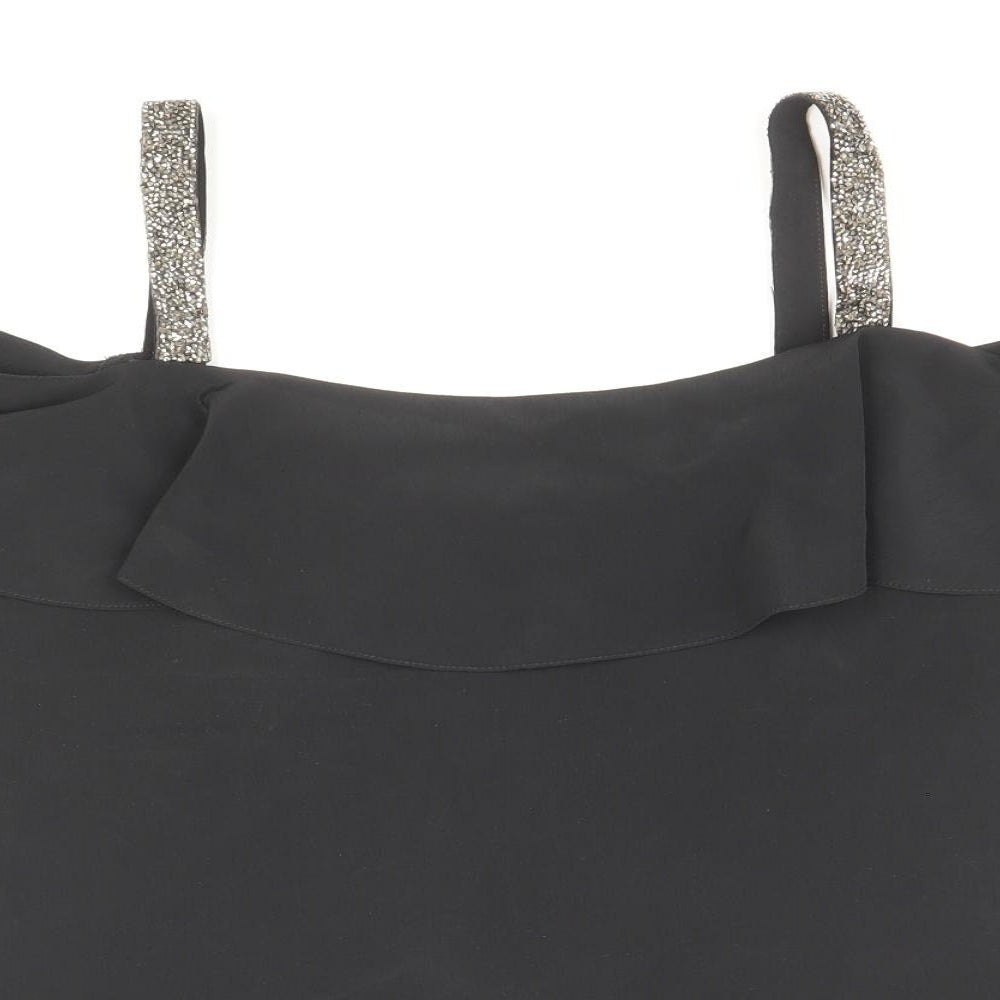 George Womens Black Polyester Basic Blouse Size 12 Off the Shoulder - Glitter Straps