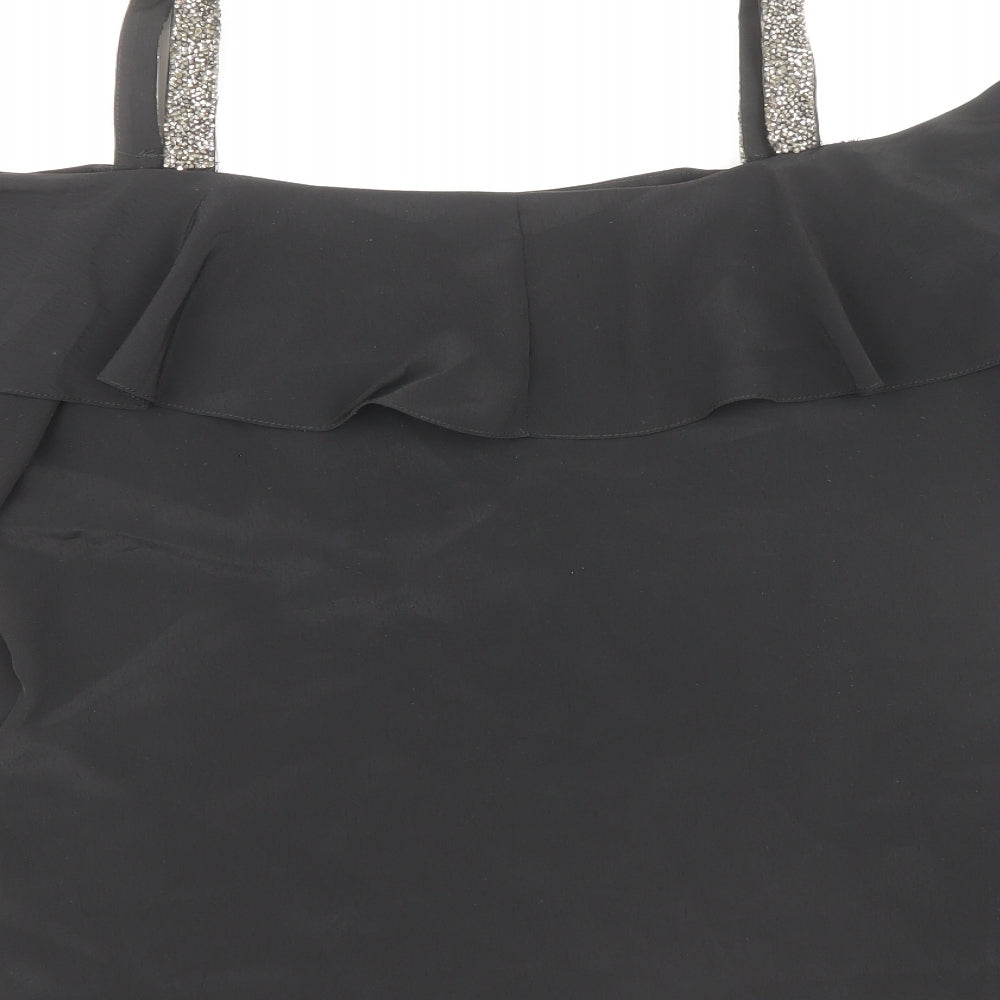 George Womens Black Polyester Basic Blouse Size 12 Off the Shoulder - Glitter Straps