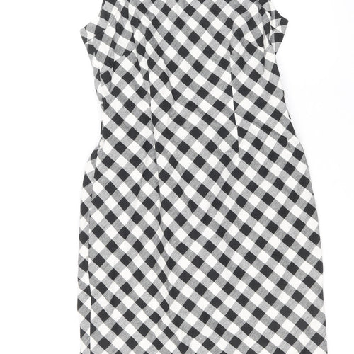 Hobbs Womens Black Geometric Cotton Shift Size 10 Round Neck Zip
