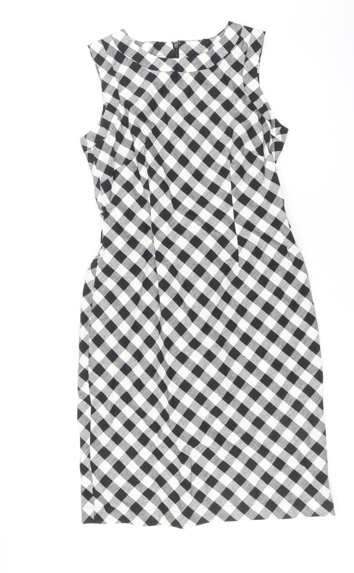 Hobbs Womens Black Geometric Cotton Shift Size 10 Round Neck Zip