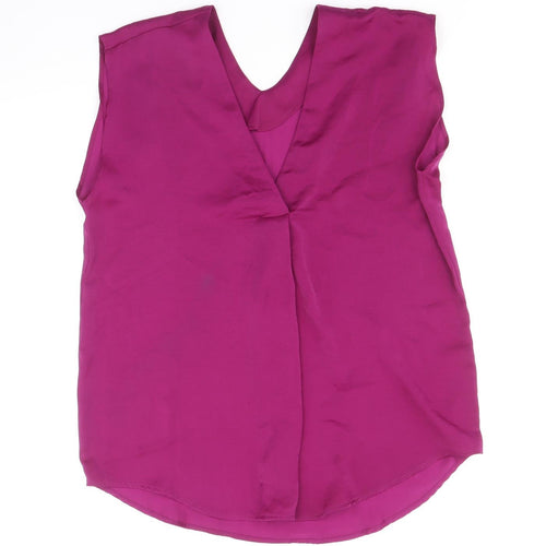 marks and Womens Purple Polyester Basic Blouse Size 8 V-Neck