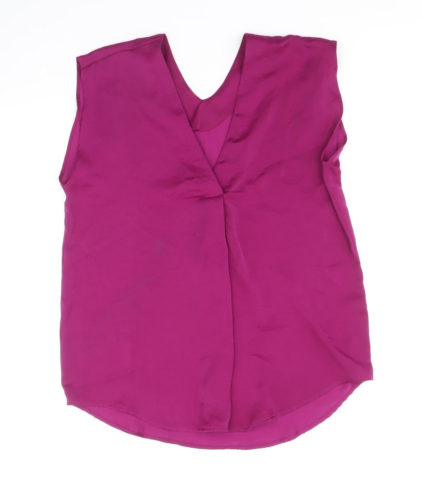 marks and Womens Purple Polyester Basic Blouse Size 8 V-Neck