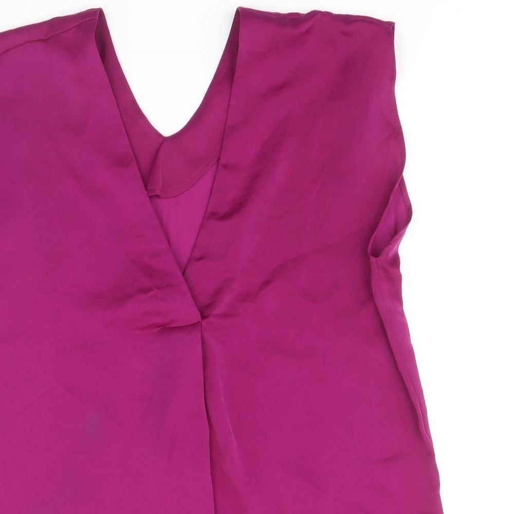 marks and Womens Purple Polyester Basic Blouse Size 8 V-Neck