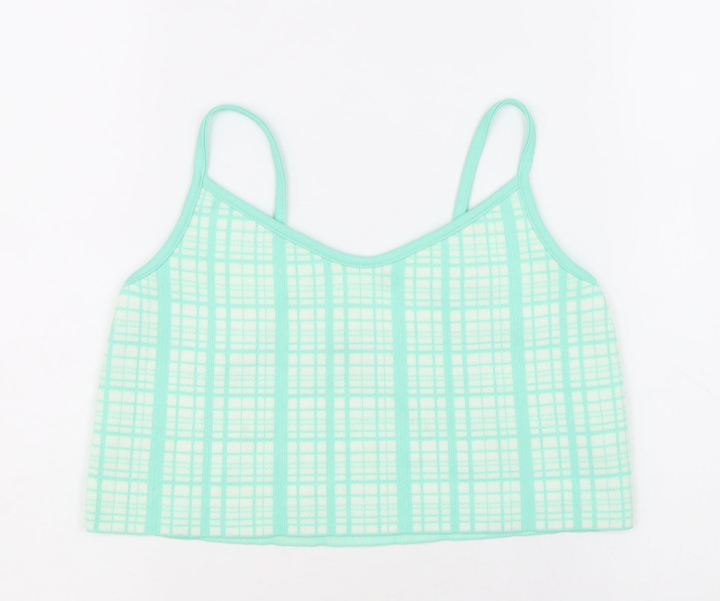 Primark Womens Green Plaid Acrylic Basic Tank Size S V-Neck