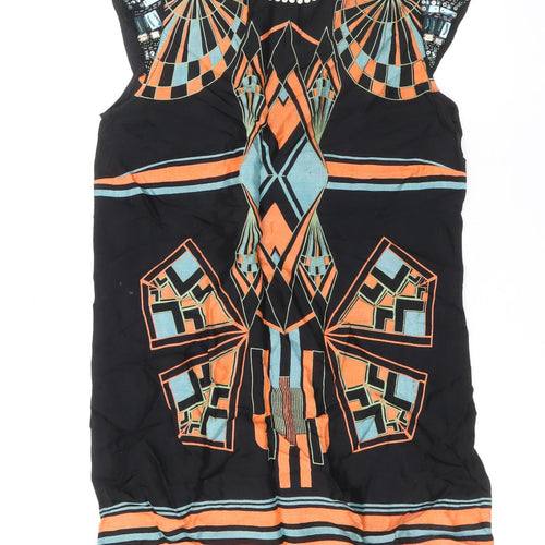 River Island Womens Multicoloured Geometric Viscose A-Line Size 12 Round Neck Zip