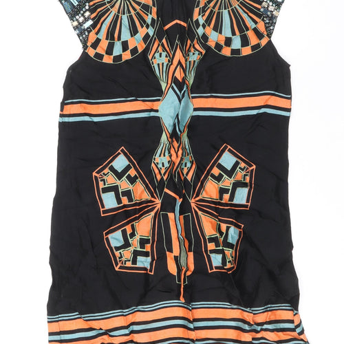 River Island Womens Multicoloured Geometric Viscose A-Line Size 12 Round Neck Zip