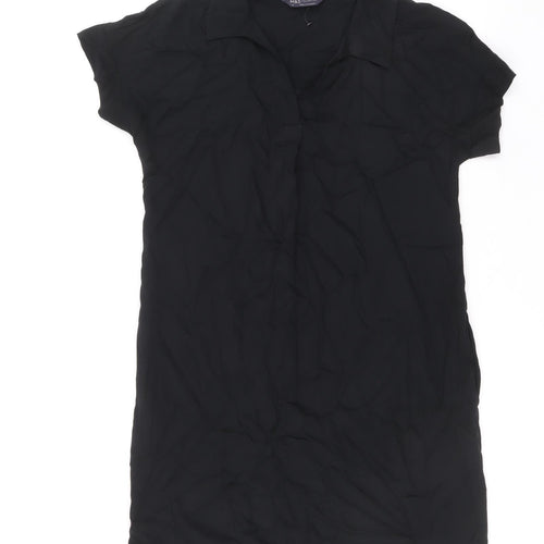 Marks and Spencer Womens Black Viscose Shirt Dress Size 10 V-Neck Pullover