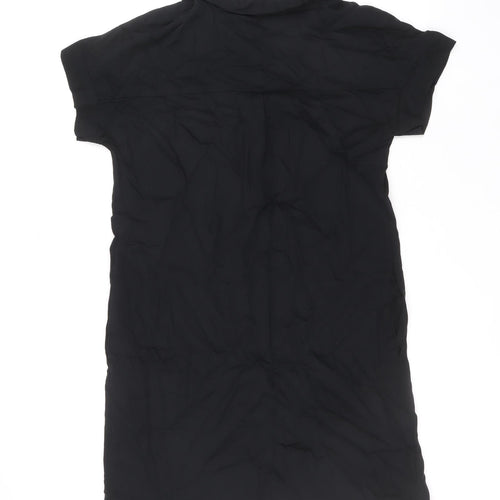 Marks and Spencer Womens Black Viscose Shirt Dress Size 10 V-Neck Pullover