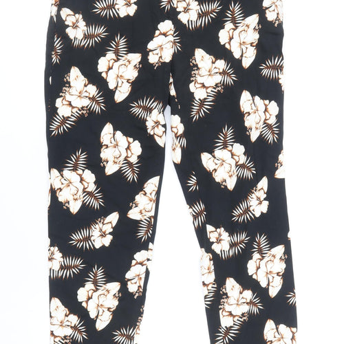 Dorothy Perkins Womens Black Floral Cotton Trousers Size 8 Regular Zip