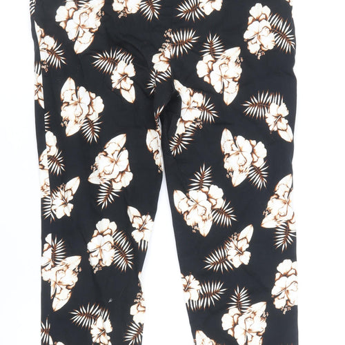 Dorothy Perkins Womens Black Floral Cotton Trousers Size 8 Regular Zip