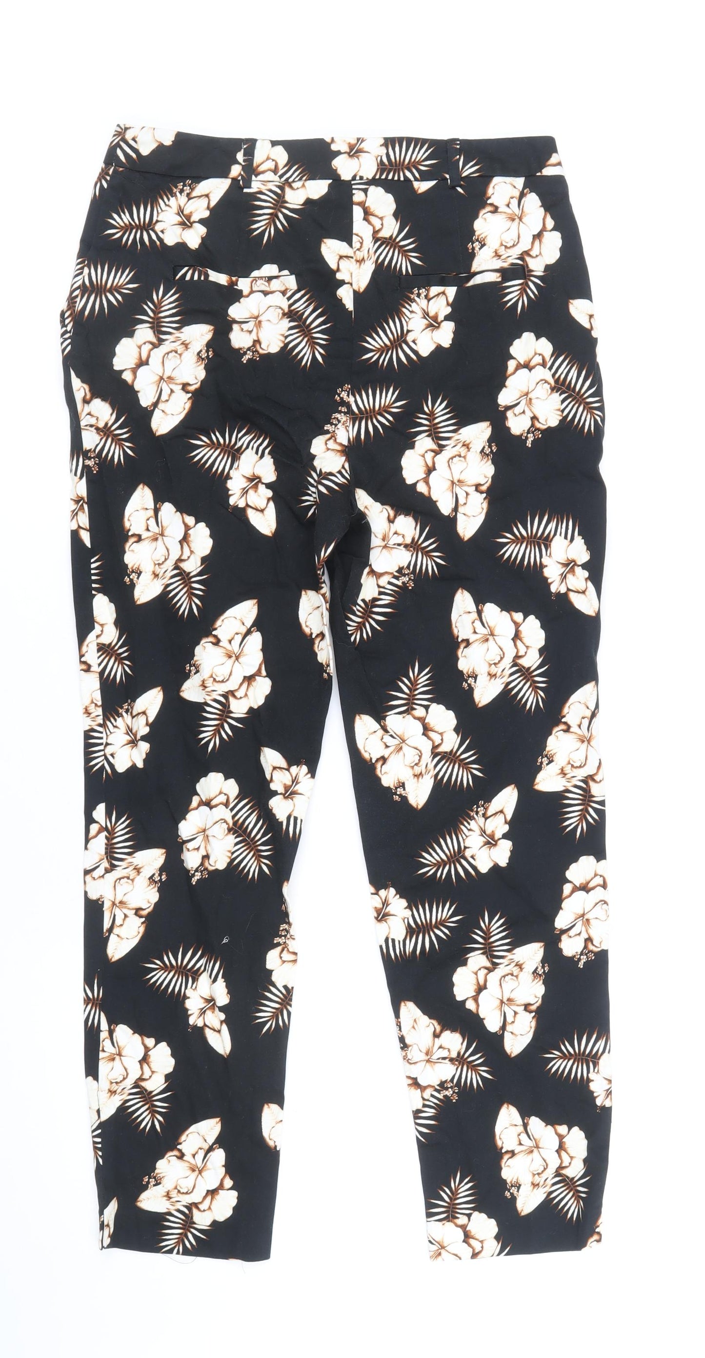 Dorothy Perkins Womens Black Floral Cotton Trousers Size 8 Regular Zip
