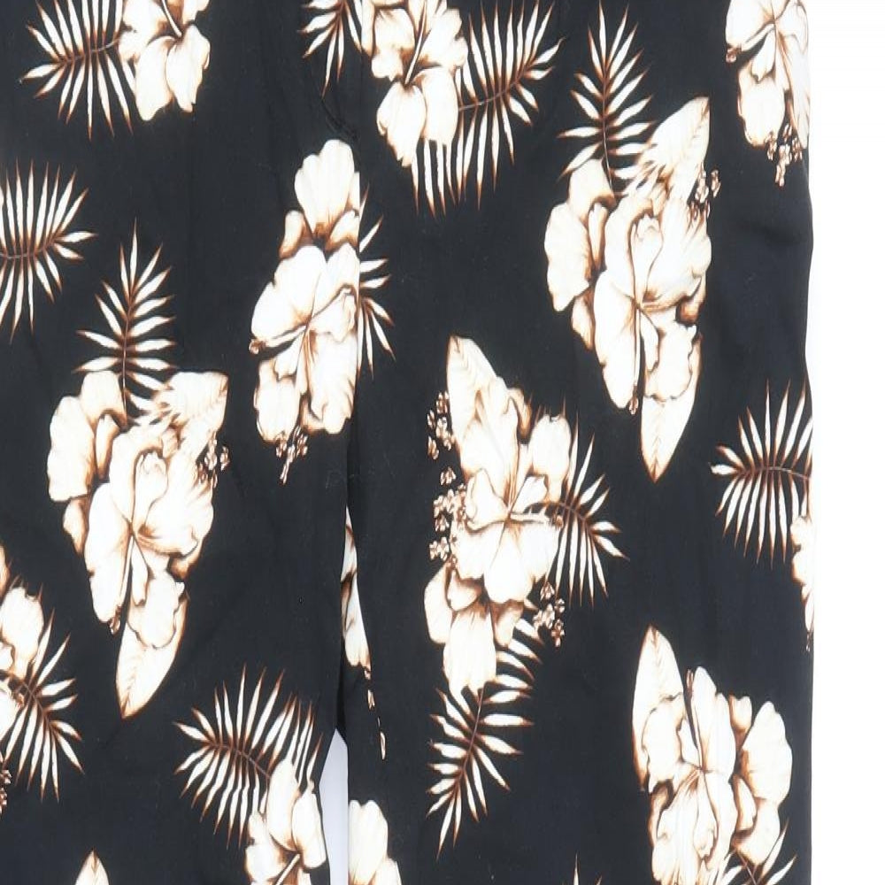 Dorothy Perkins Womens Black Floral Cotton Trousers Size 8 Regular Zip