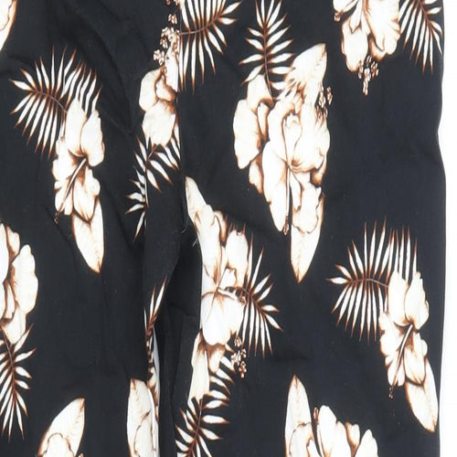 Dorothy Perkins Womens Black Floral Cotton Trousers Size 8 Regular Zip