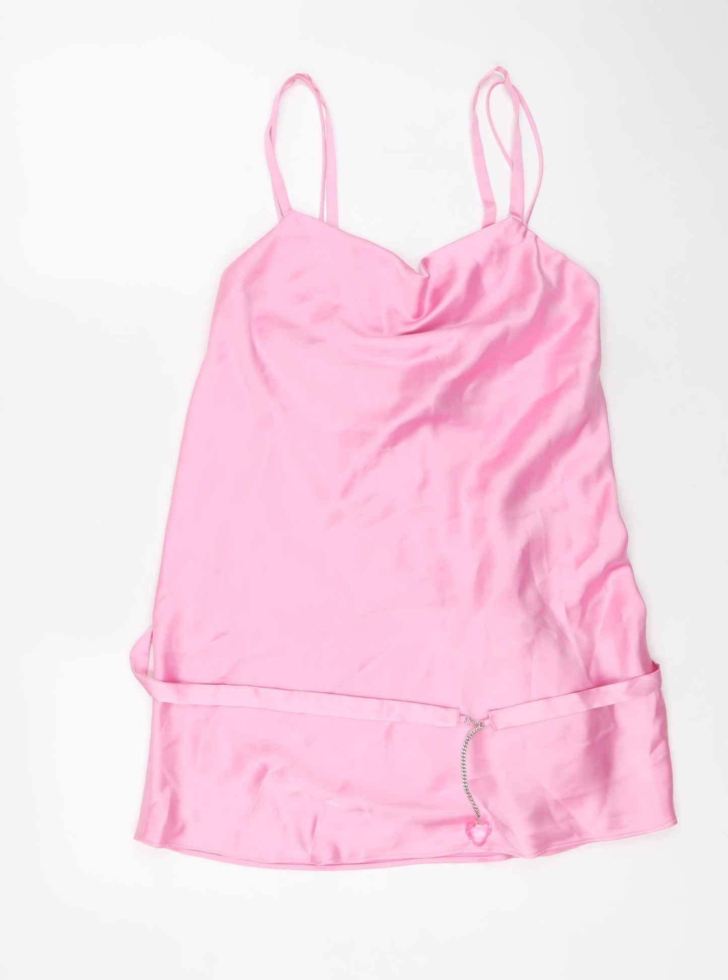 Zara Womens Pink Polyester Slip Dress Size M Cowl Neck Pullover