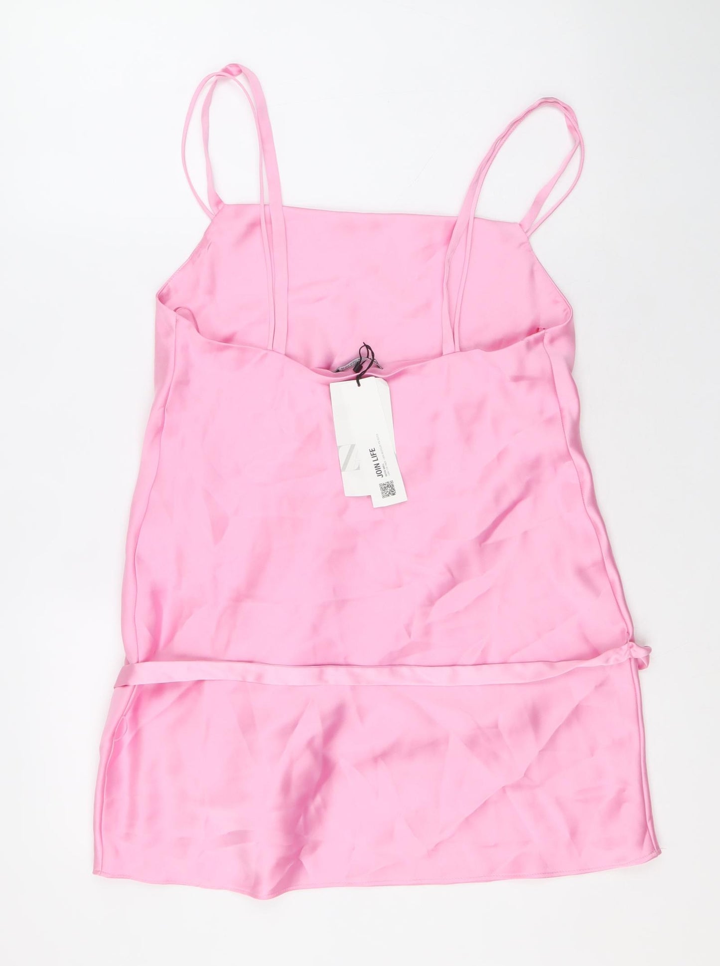 Zara Womens Pink Polyester Slip Dress Size M Cowl Neck Pullover