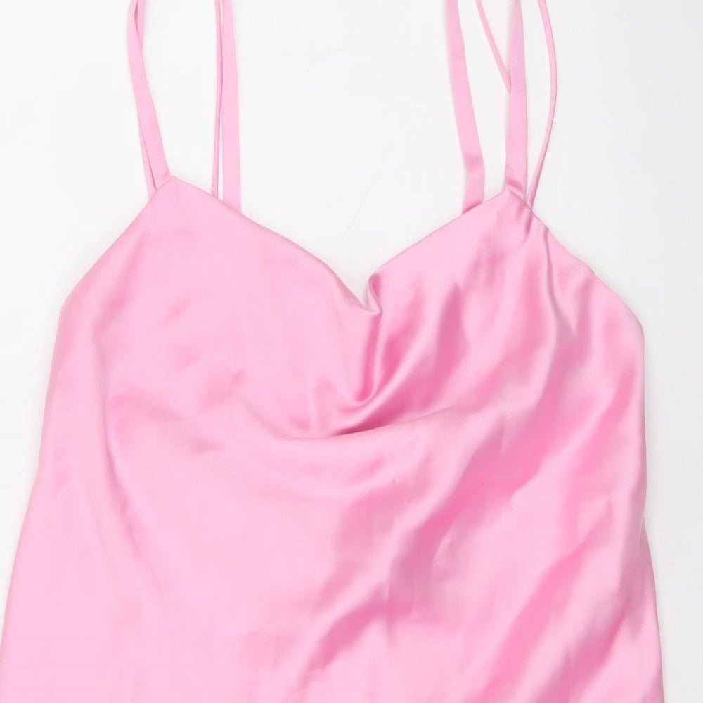 Zara Womens Pink Polyester Slip Dress Size M Cowl Neck Pullover