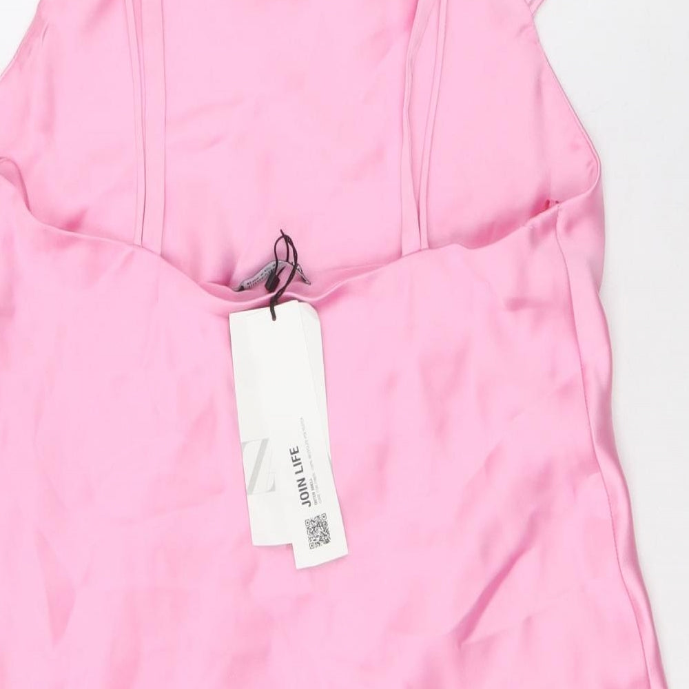 Zara Womens Pink Polyester Slip Dress Size M Cowl Neck Pullover