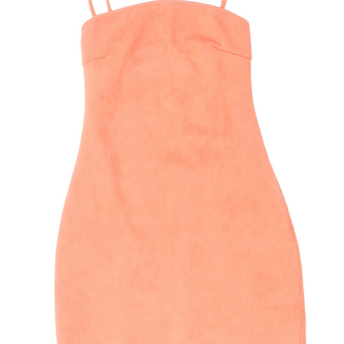 In the Style Womens Orange Polyester Slip Dress Size 8 Square Neck Tie