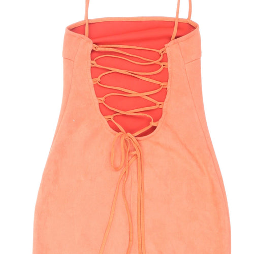 In the Style Womens Orange Polyester Slip Dress Size 8 Square Neck Tie