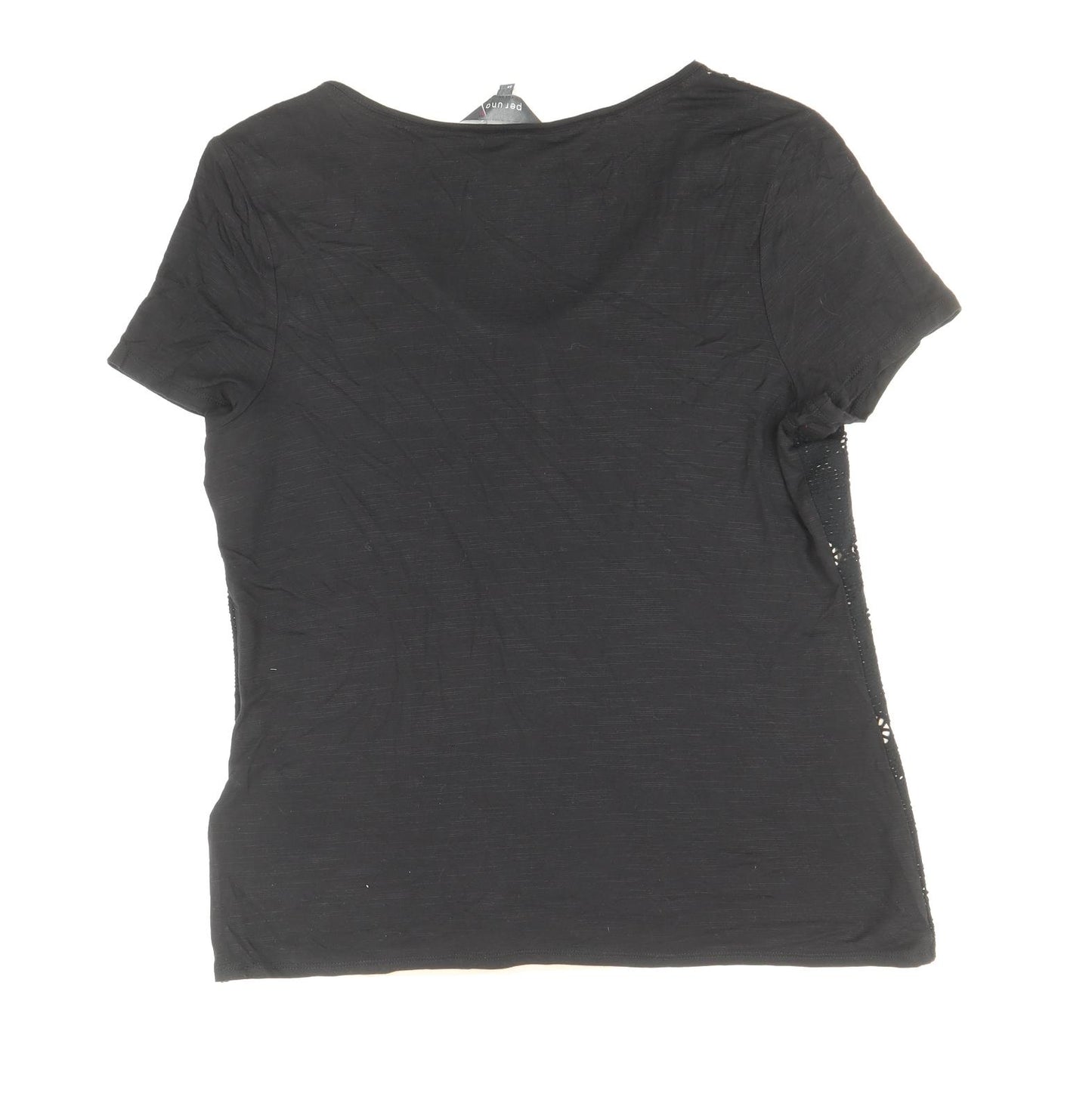 Per Una Womens Black Geometric Cotton Basic T-Shirt Size 14 Scoop Neck