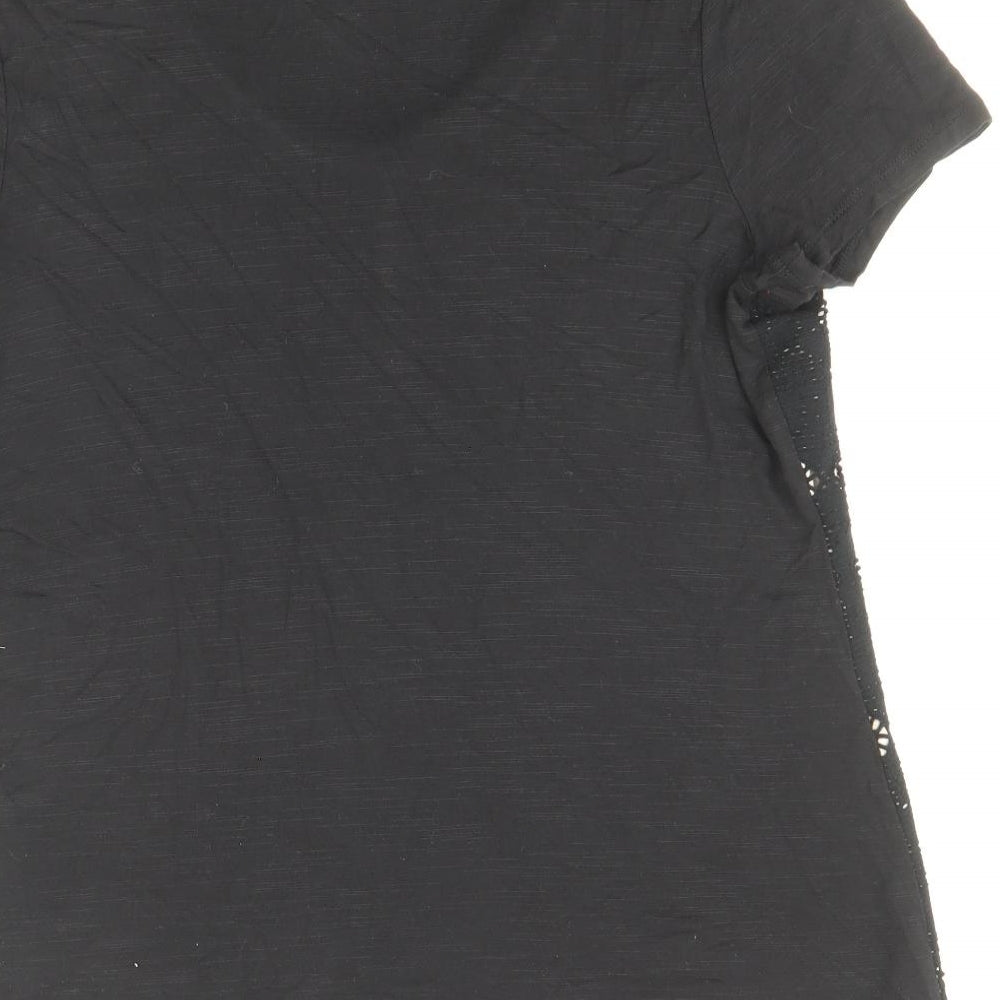 Per Una Womens Black Geometric Cotton Basic T-Shirt Size 14 Scoop Neck