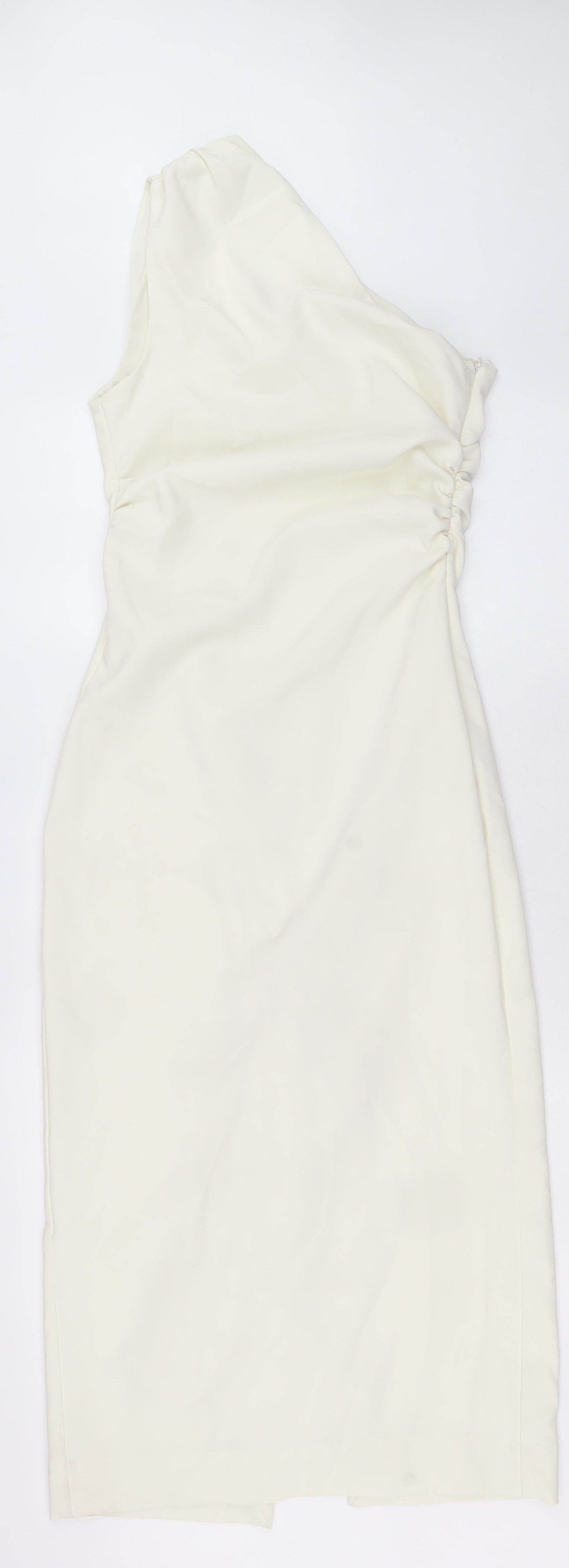 Zara Womens Ivory Polyester Bodycon Size S One Shoulder Zip
