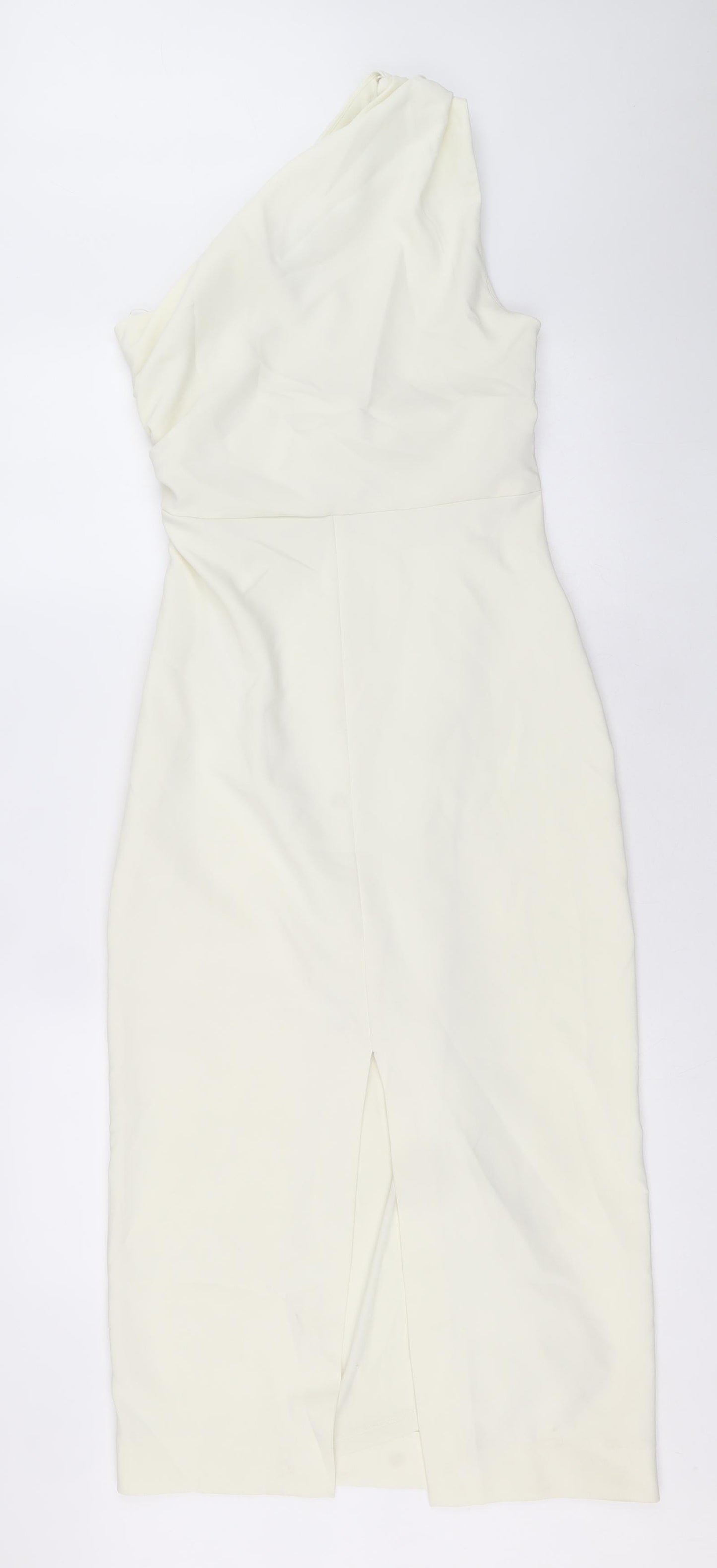 Zara Womens Ivory Polyester Bodycon Size S One Shoulder Zip