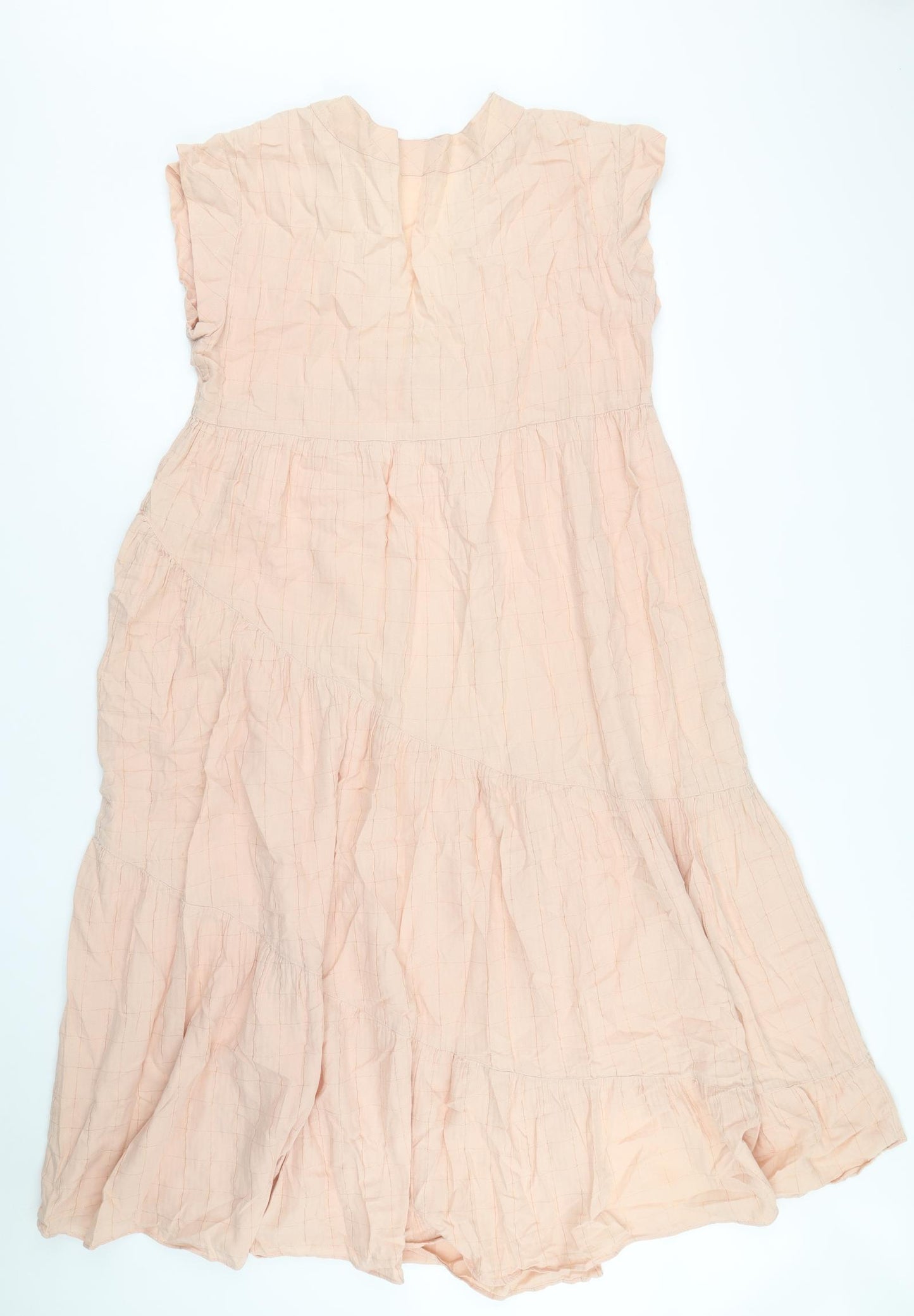Zara Womens Pink Check Cotton Trapeze & Swing Size L V-Neck Pullover