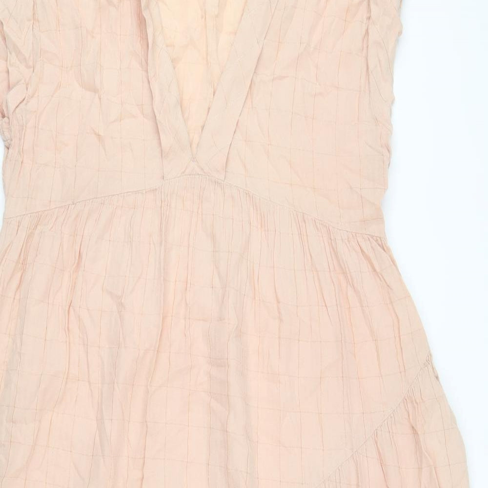 Zara Womens Pink Check Cotton Trapeze & Swing Size L V-Neck Pullover