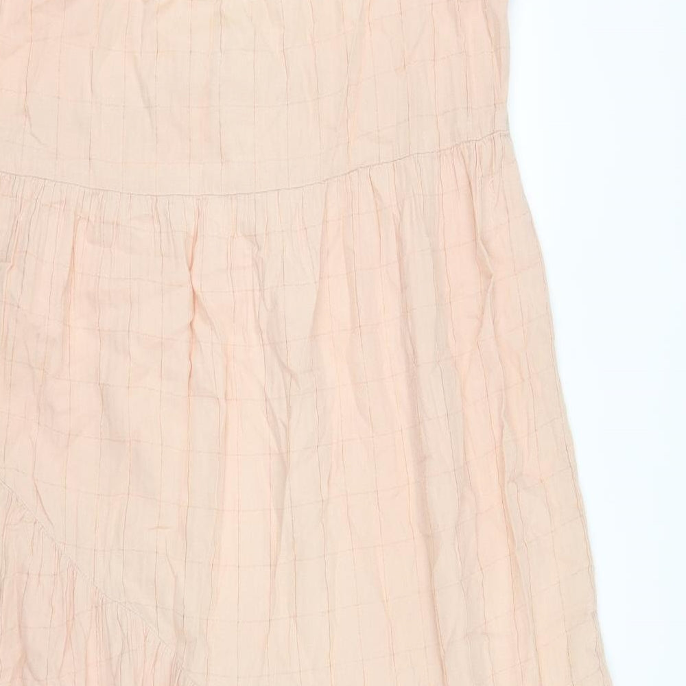 Zara Womens Pink Check Cotton Trapeze & Swing Size L V-Neck Pullover