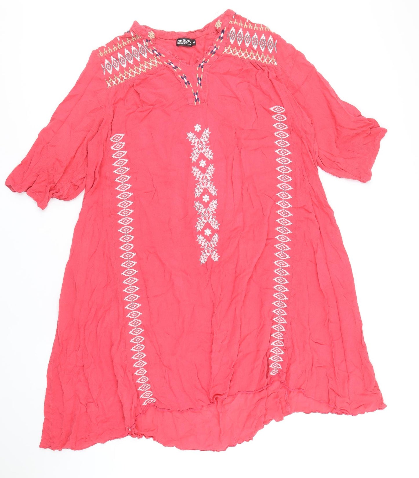 Natura Womens Pink Geometric Viscose Kaftan Size M V-Neck Pullover