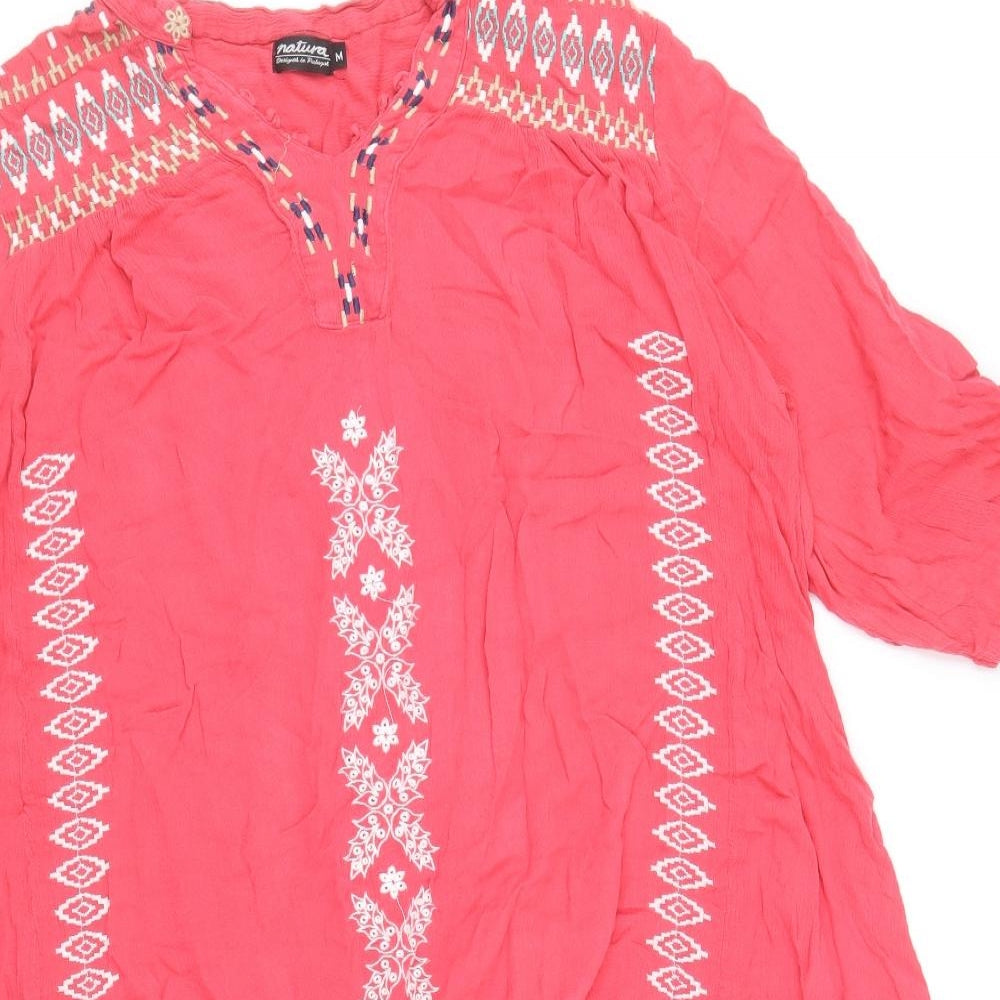 Natura Womens Pink Geometric Viscose Kaftan Size M V-Neck Pullover