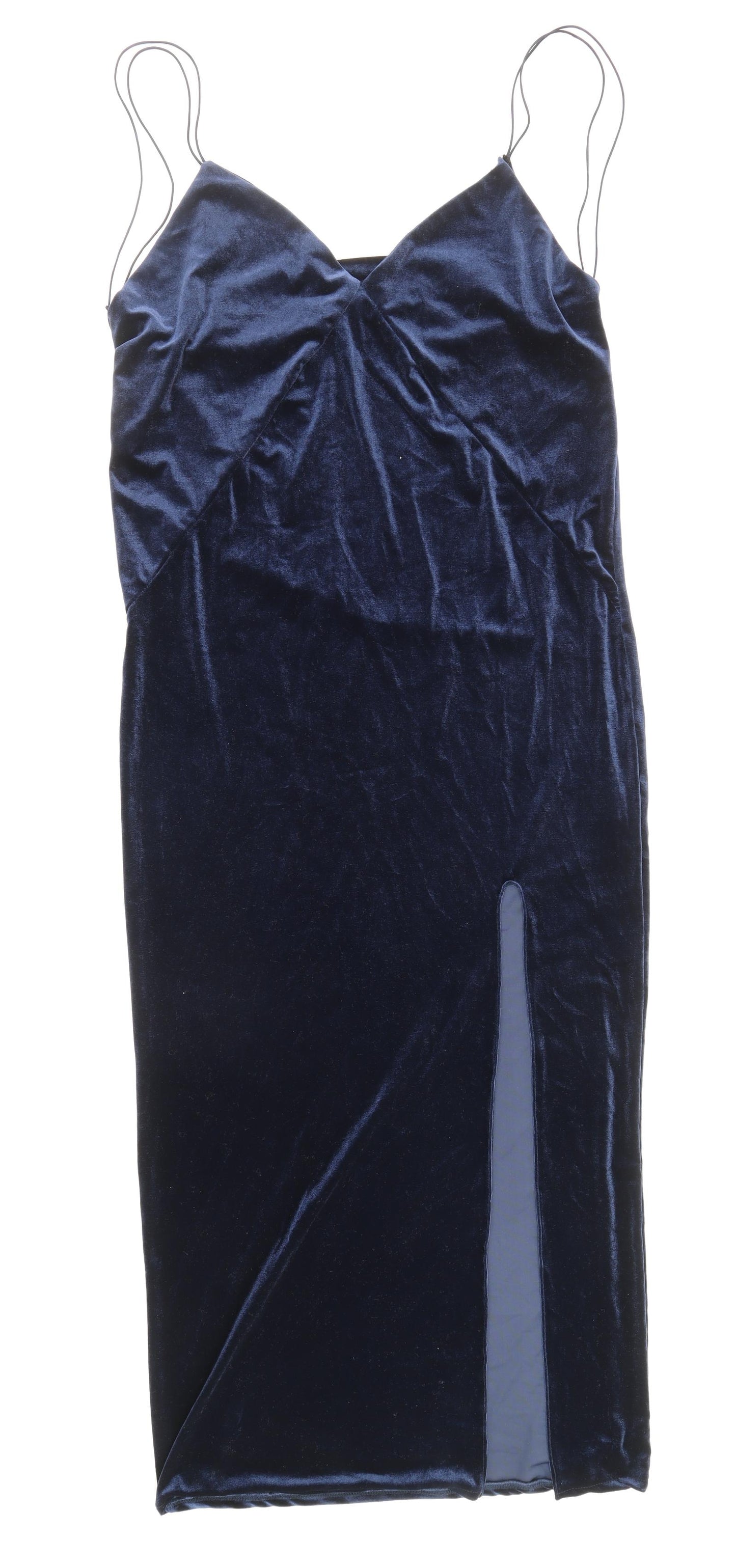 Zara Womens Blue Polyester Slip Dress Size S Collared Tie