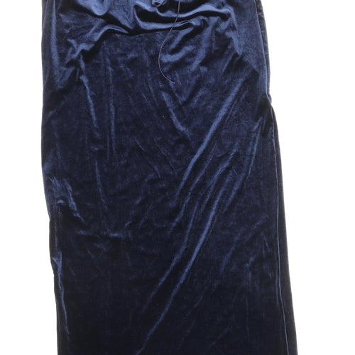Zara Womens Blue Polyester Slip Dress Size S Collared Tie
