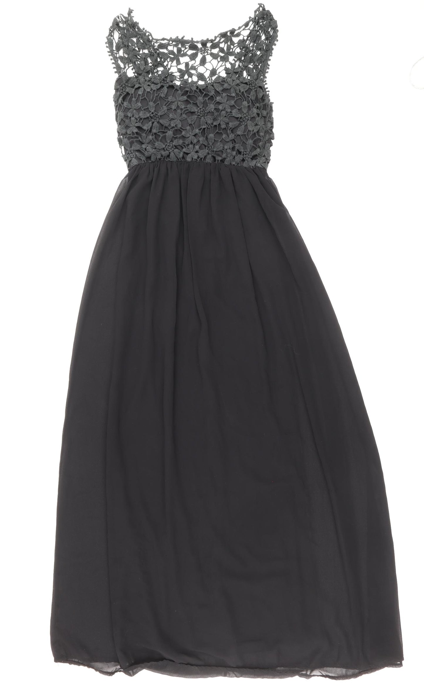 Lola Skye Womens Black Floral Polyester Ball Gown Size 10 Round Neck Zip