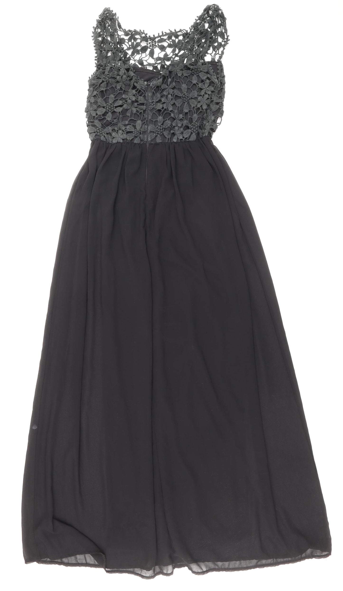 Lola Skye Womens Black Floral Polyester Ball Gown Size 10 Round Neck Zip