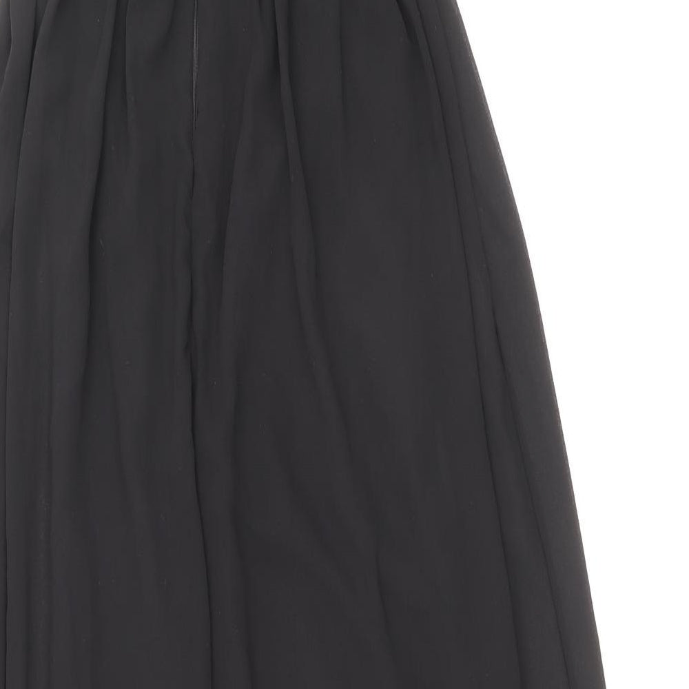 Lola Skye Womens Black Floral Polyester Ball Gown Size 10 Round Neck Zip