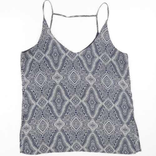H&M Womens Blue Geometric Polyester Camisole Tank Size 14 V-Neck