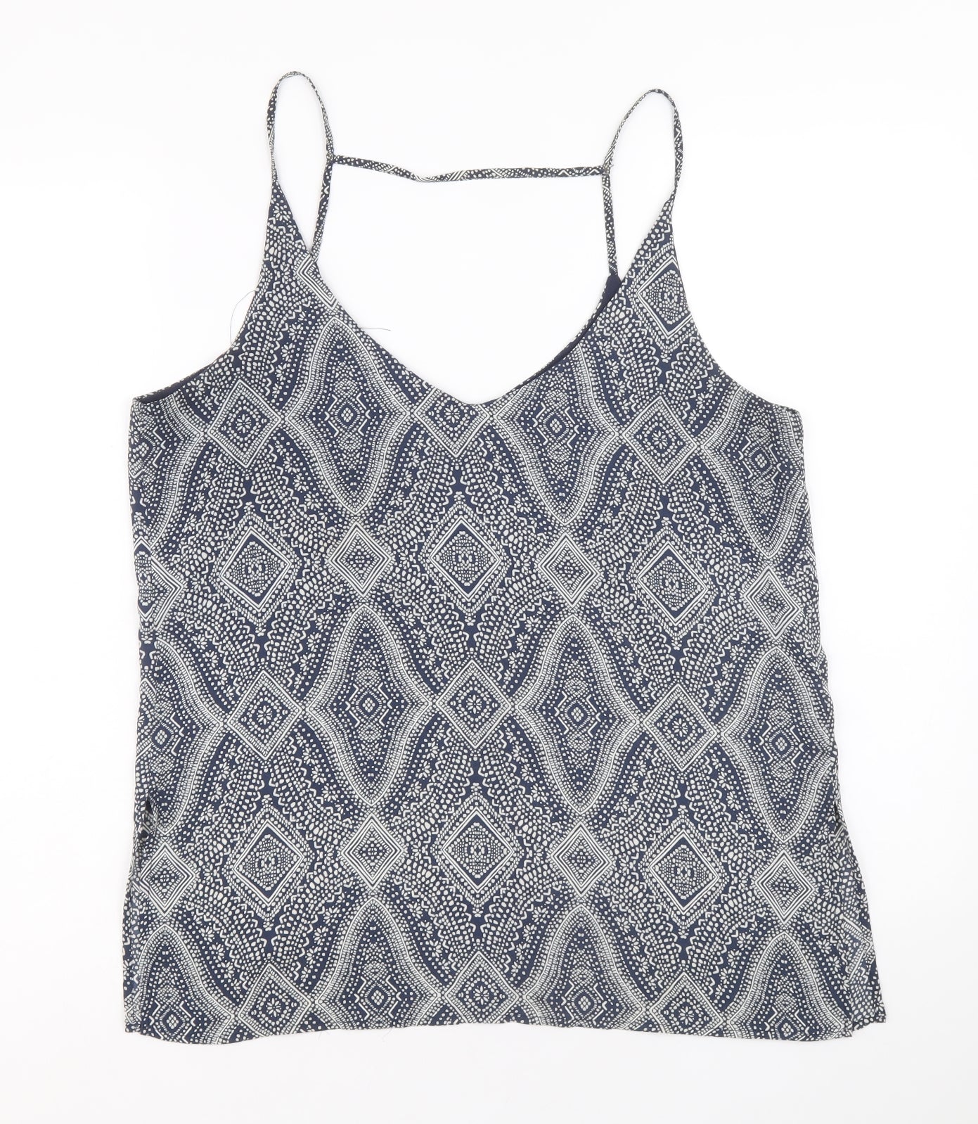 H&M Womens Blue Geometric Polyester Camisole Tank Size 14 V-Neck