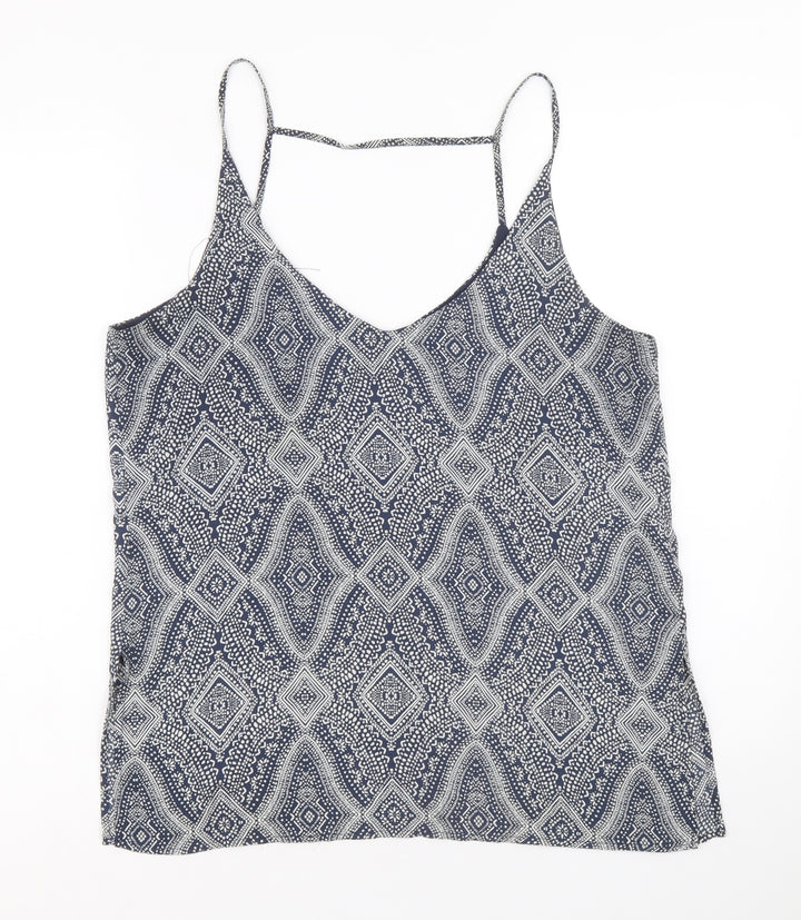 H&M Womens Blue Geometric Polyester Camisole Tank Size 14 V-Neck