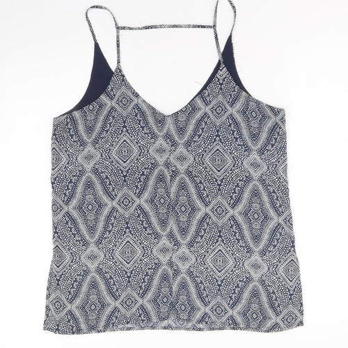 H&M Womens Blue Geometric Polyester Camisole Tank Size 14 V-Neck