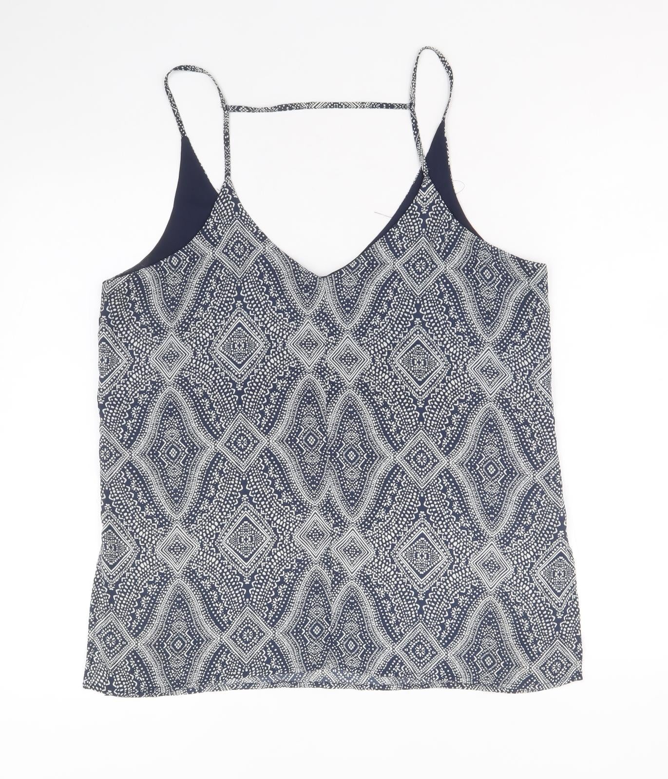 H&M Womens Blue Geometric Polyester Camisole Tank Size 14 V-Neck