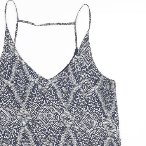 H&M Womens Blue Geometric Polyester Camisole Tank Size 14 V-Neck