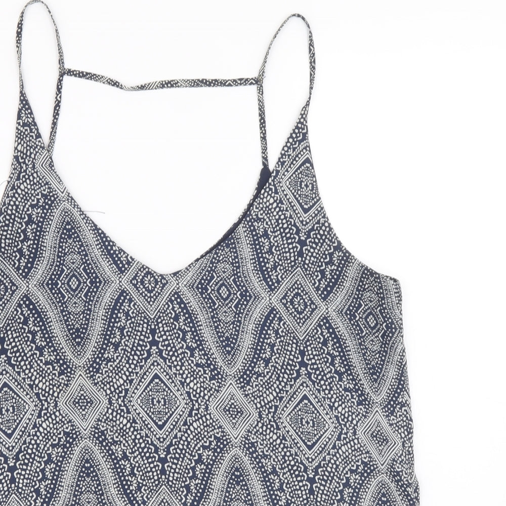 H&M Womens Blue Geometric Polyester Camisole Tank Size 14 V-Neck