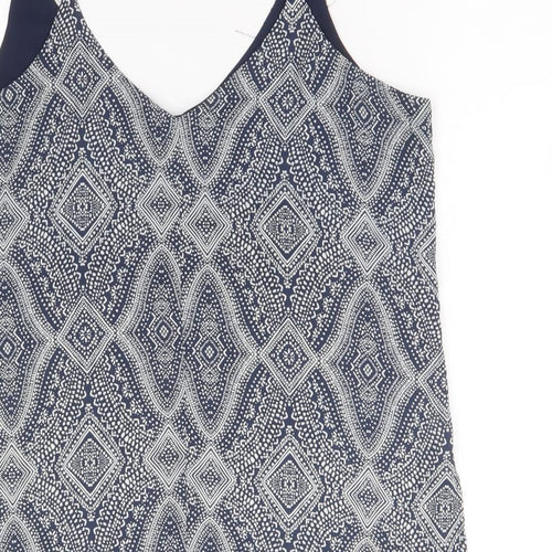 H&M Womens Blue Geometric Polyester Camisole Tank Size 14 V-Neck