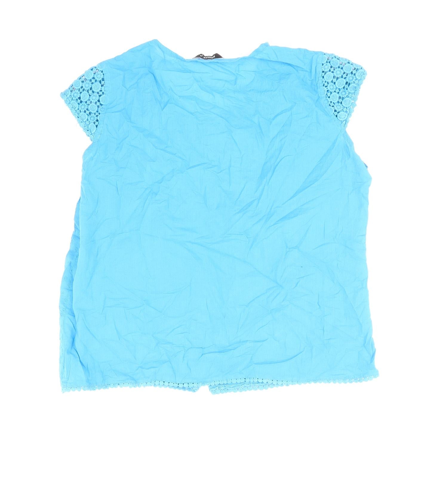 Roman Womens Blue Geometric 100% Cotton Basic Button-Up Size 10 Scoop Neck
